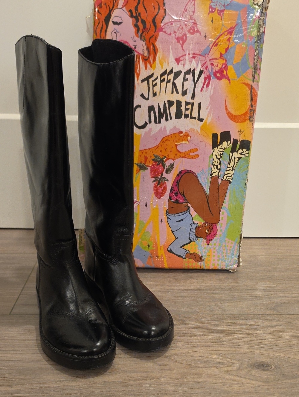 Jeffrey Campbell Black Tall Leather Boots Size 7  great condition original box